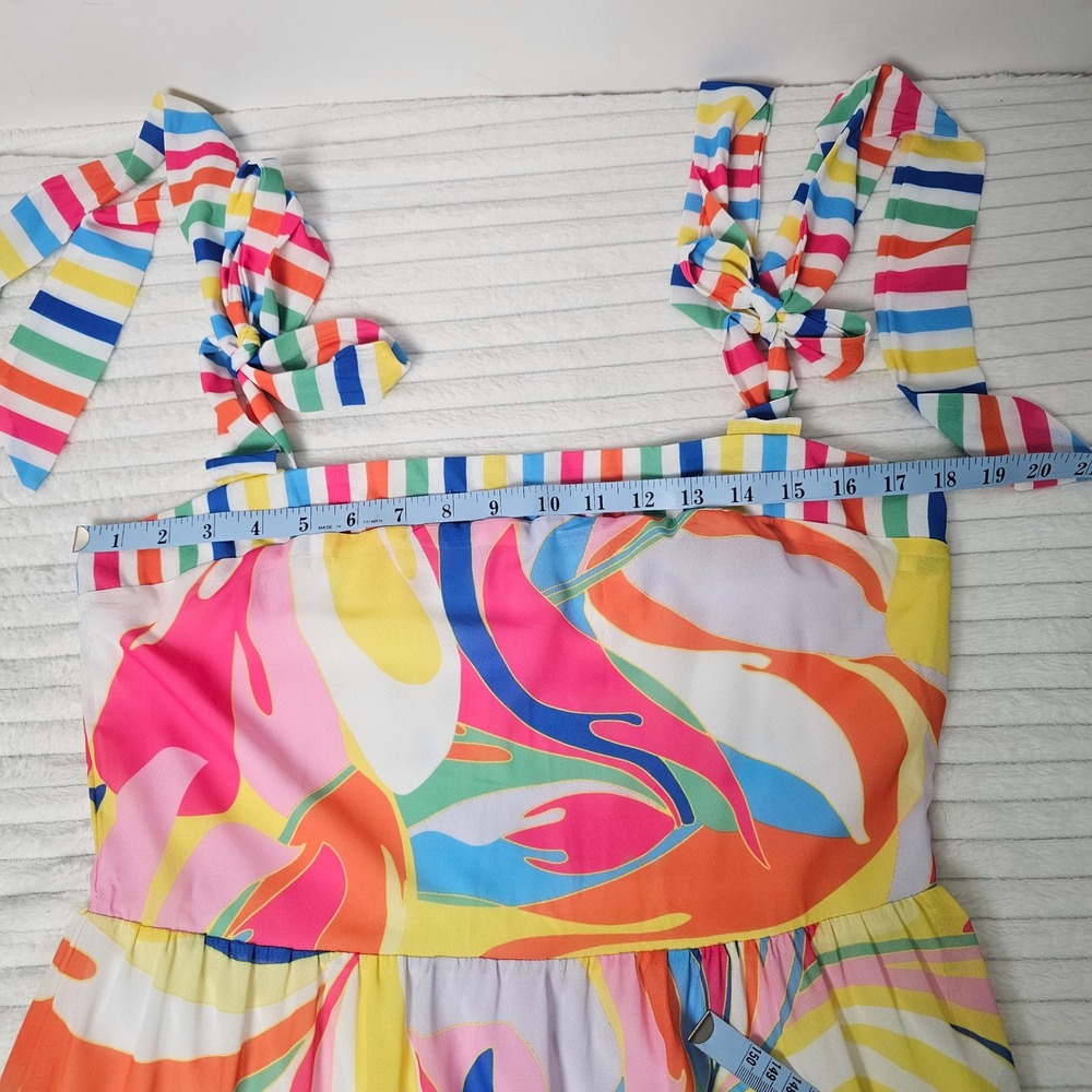 Flying Tomato Tea Party Woven Maxi Dress Womens L Rainbow Tie Shoulder Tiered - Picture 4 of 14